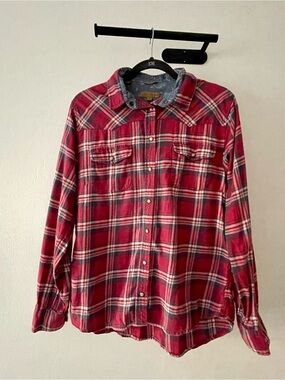 JACHS Girlfriend Red Plaid Casual Button-Down Shirt